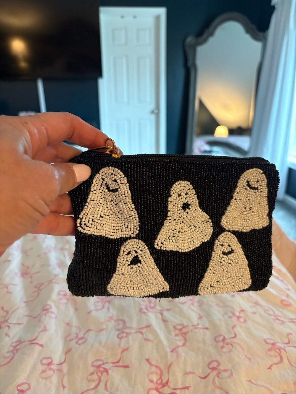 Black Beaded Ghost Wristlet Clutch